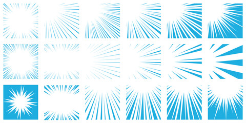 青色の集中線の素材セット - obrazy, fototapety, plakaty