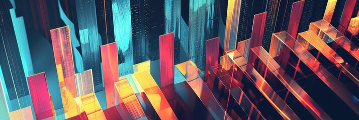 Colorful Abstract Financial Growth Cityscape Background