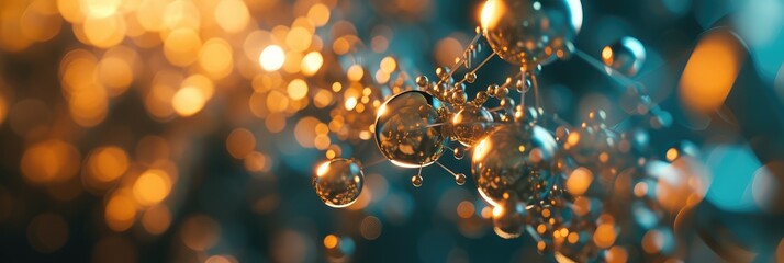 Abstract Golden Bubbles Floating in Blue Hues - obrazy, fototapety, plakaty