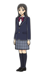 斜め向きで立つブレザーの女子高生