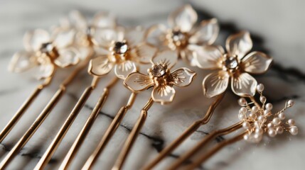 Elegant Floral Hairpins on a Wooden Surface