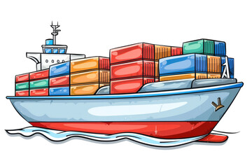 cargo container ship clipart illustration, isolated on white or transparent png