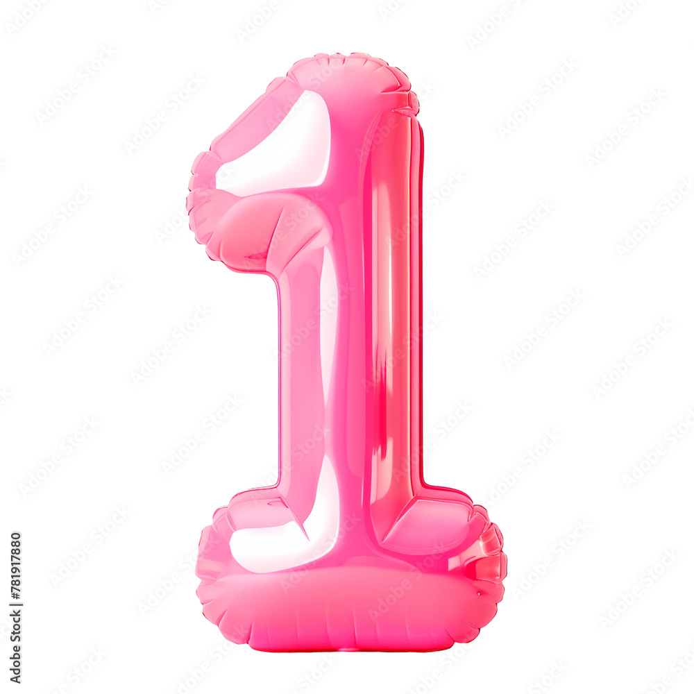 Fototapete photo with an inflatable number in pink color. minimalistic balloon isolated on a transparent backgr