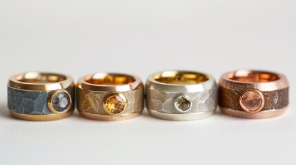 Assorted Gemstone Rings Displayed on White Background