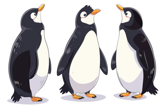 set of penguins clipart illustration, isolated on a white or transparent background