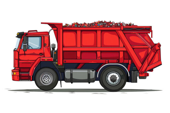 garbage trash truck, clipart illustration, isolated on white or transparent png