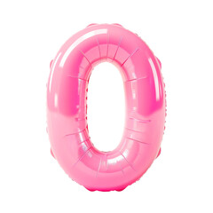Photo with an inflatable number in pink color. Minimalistic balloon isolated on a transparent background