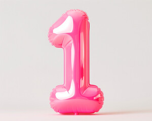 Photo with inflatable number in pink color. Minimalistic balloon isolated on a white background