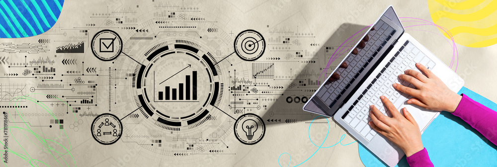 Poster marketing concept with person using a laptop computer