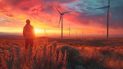 Highlighting the unsung heroes of energy production, from engineers in wind farms to technicians in oil fields, showcasing their dedication to meeting our energy needs through a variety of sources - obrazy, fototapety, plakaty