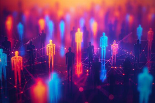 Colorful network of connected human figures