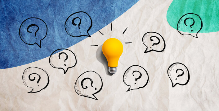 Light bulb and question mark - Flat lay