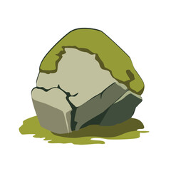Moss rock vector illustration, natural stone with moss
