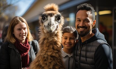 Group of People Standing Next to a Llama