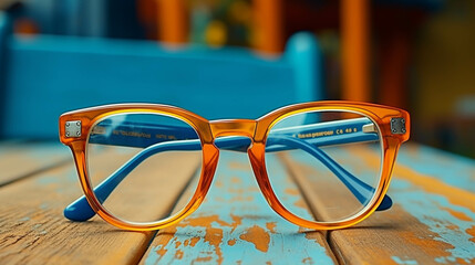 glasses on the blue background  high definition(hd) photographic creative image
