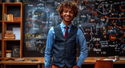 A male teacher Standing in Front of Chalkboard
