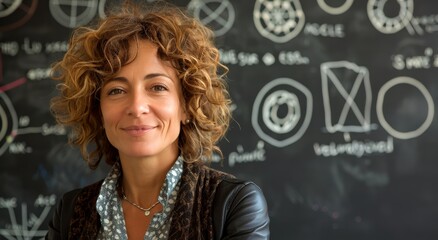 A female teacher Standing in Front of Blackboard Writing