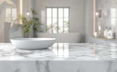 Fototapeta na wymiar Marble Elegance: White Bathroom Product Display