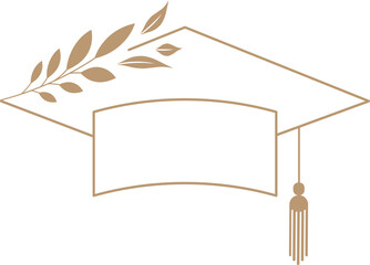Golden Graduation Cap Line Art