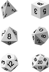 A set of common game dice used for roleplaying RPG or fantasy tabletop board games - obrazy, fototapety, plakaty