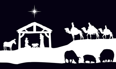 A Christmas nativity scene with baby Jesus in the manger and wise men - 781924483