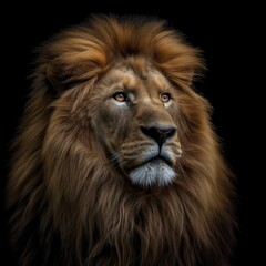 Lion, Wildlife, Face shape, Black background 
