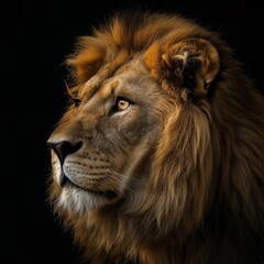 Lion, Wildlife, Face shape, Black background 