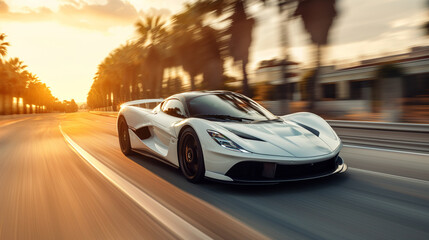 Autobahn Elegance: A White Supercar Merges Power and Grace in a Motion Blur