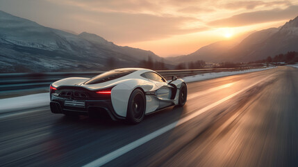 Autobahn Angel: A White Supercar Dances Across the Highway in a Blur of Grace