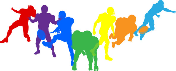 Silhouette American football player set. Active sports people healthy players fitness silhouettes concept. - obrazy, fototapety, plakaty