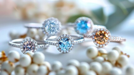 Exquisite Gemstone Rings Displayed on Elegant Background