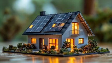 Miniature house model with solar panels