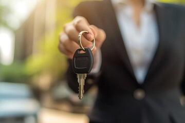 Person holding car keys with blurred background