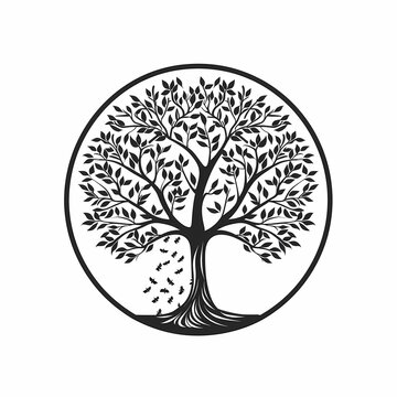 Family tree of life, black illustration on white background.