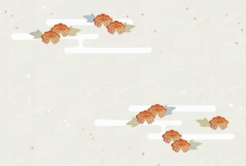 牡丹、霞　和紙　箔散らし　和風　背景素材　はがき比率