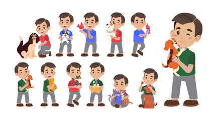 Fototapeta premium Illustration of people with pets