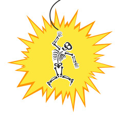 Skeleton electric shock by high voltage or lighting electrocuted caution silhouette flat style design vector illustration. A funny human skeleton had an electric shock or lightning strike.