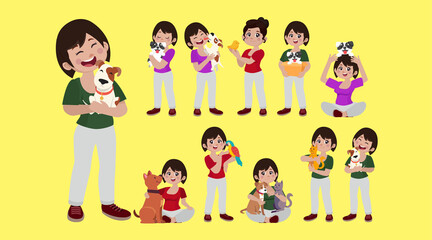 Illustration of people with pets