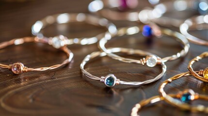 Handcrafted Gemstone Bracelets on Wooden Surface