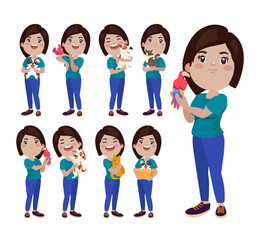 Fototapeta premium Illustration of people with pets