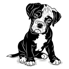 Boxer Dog Puppy, Hand Drawn Vector Illustration
