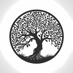 Family tree of life, black illustration on white background.