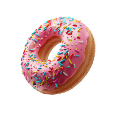 a pink doughnut with sprinkles on top illustration, floating in the air, on transparency background PNG