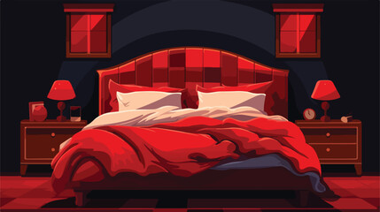 Red bed pixel art. Vector picture. Bedroom furnitur