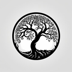 Family tree of life, black illustration on white background.