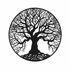 Family tree of life, black illustration on white background.