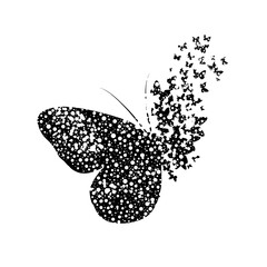 Graphic butterfly of black dots. hand drawing. Not AI, Vector illustration