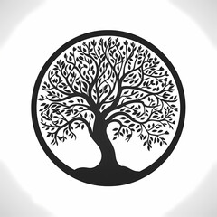 Family tree of life, black illustration on white background.