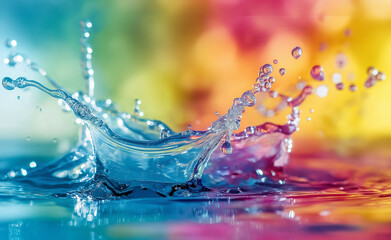 Colorful Liquid Water Splash. Background Drops Bubbles Flow Fluid.