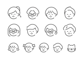 人物表情　老若男女　シンプルイラスト